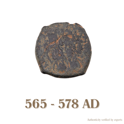 Justin II with Sophia Half Follis • Byzantine Empire • Bronze Coin • 565-578 AD