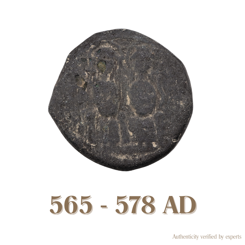 Justin II with Sophia Follis • Byzantine Empire • Bronze Coin • 565-578 AD