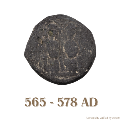 Justin II with Sophia Follis • Byzantine Empire • Bronze Coin • 565-578 AD