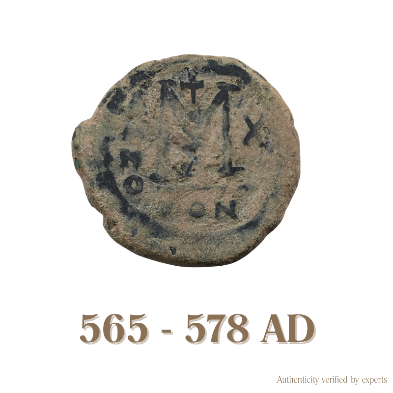 Justin II with Sophia Follis • Byzantine Empire • Bronze Coin • 565-578 AD