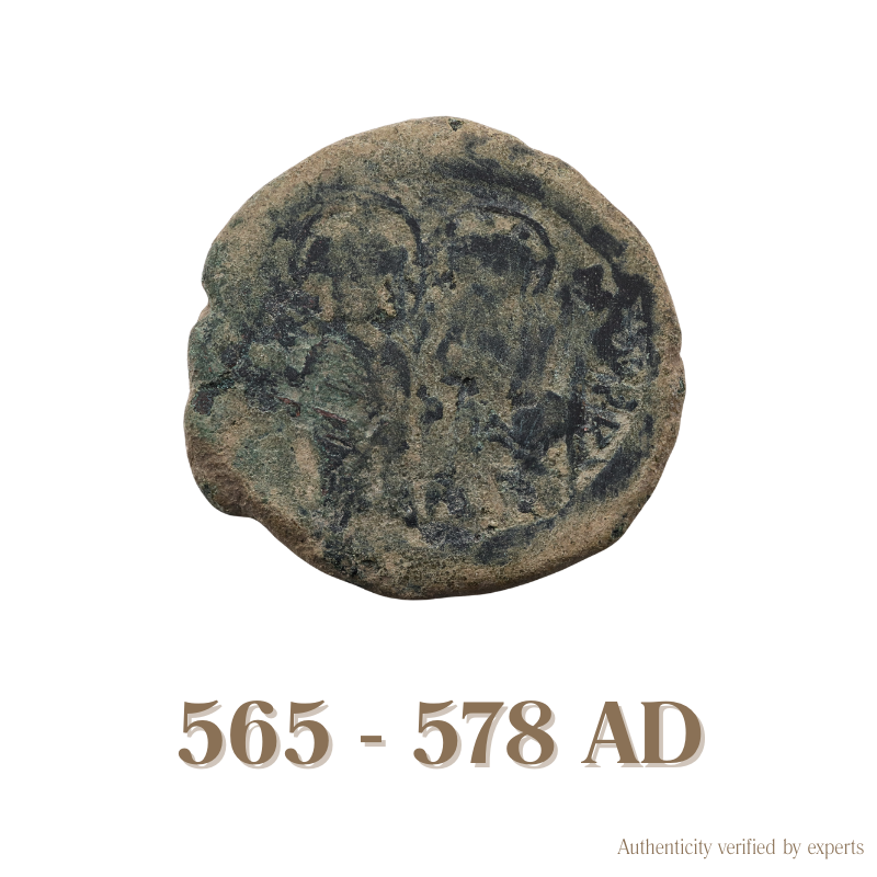 Justin II with Sophia Follis • Byzantine Empire • Bronze Coin • 565-578 AD