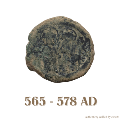 Justin II with Sophia Follis • Byzantine Empire • Bronze Coin • 565-578 AD