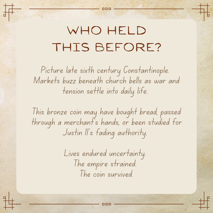 Justin II Follis • Byzantine Empire • 1 Bronze Coin • 565-578 AD