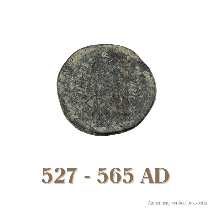 Justinian I Follis • Byzantine Empire • Bronze Coin • 527-565 AD