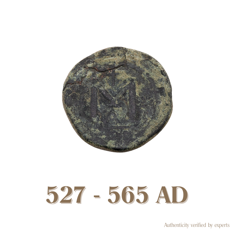 Justinian I Follis • Byzantine Empire • Bronze Coin • 527-565 AD