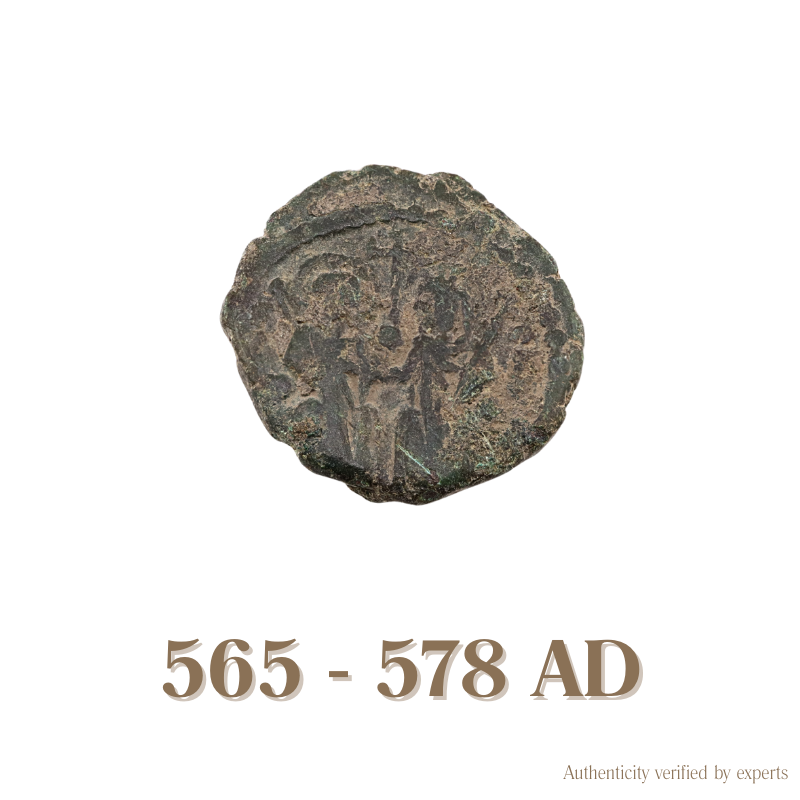 Justin II with Sophia Decanummium • Byzantine Empire • Bronze Coin • 565-578 AD