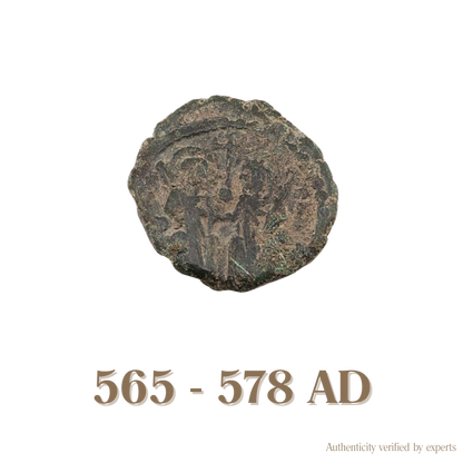 Justin II with Sophia Decanummium • Byzantine Empire • Bronze Coin • 565-578 AD