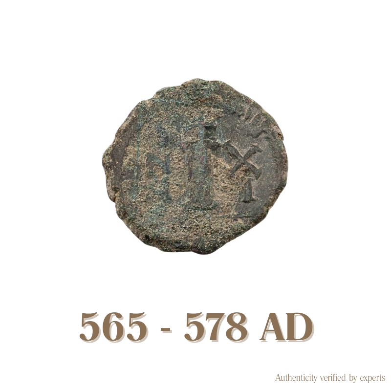Justin II with Sophia Decanummium • Byzantine Empire • Bronze Coin • 565-578 AD