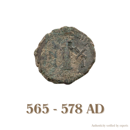 Justin II with Sophia Decanummium • Byzantine Empire • Bronze Coin • 565-578 AD