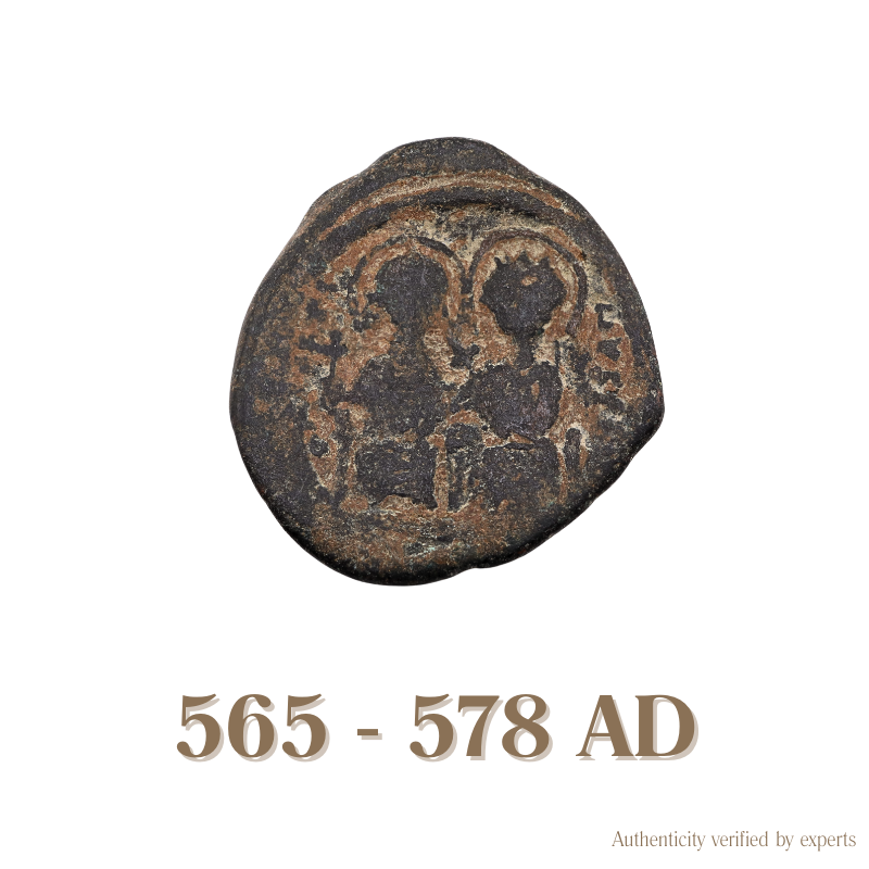 Justin II and Sophia Half Follis • Byzantine Empire • Bronze Coin • 565-578 AD