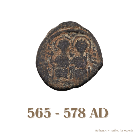 Justin II and Sophia Half Follis • Byzantine Empire • Bronze Coin • 565-578 AD