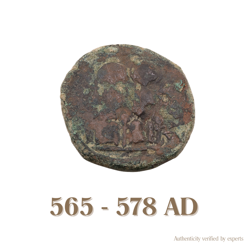 Justin II with Sophia Follis • Byzantine Empire • Bronze Coin • 565-578 AD