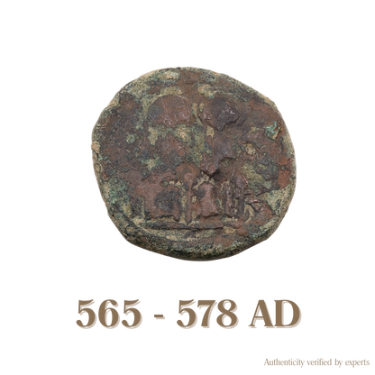 Justin II with Sophia Follis • Byzantine Empire • Bronze Coin • 565-578 AD