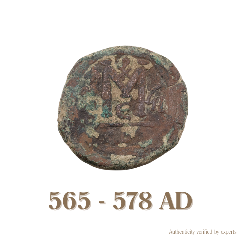 Justin II with Sophia Follis • Byzantine Empire • Bronze Coin • 565-578 AD