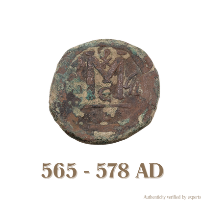 Justin II with Sophia Follis • Byzantine Empire • Bronze Coin • 565-578 AD