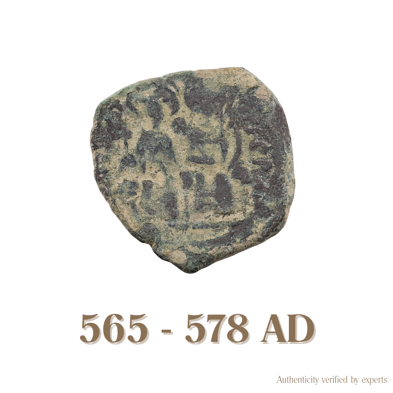 Justin II with Sophia Follis • Byzantine Empire • Bronze Coin • 565-578 AD