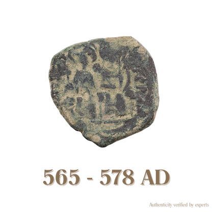 Justin II with Sophia Follis • Byzantine Empire • Bronze Coin • 565-578 AD