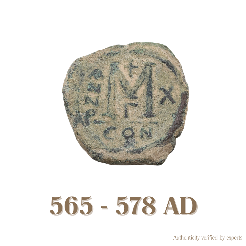 Justin II with Sophia Follis • Byzantine Empire • Bronze Coin • 565-578 AD