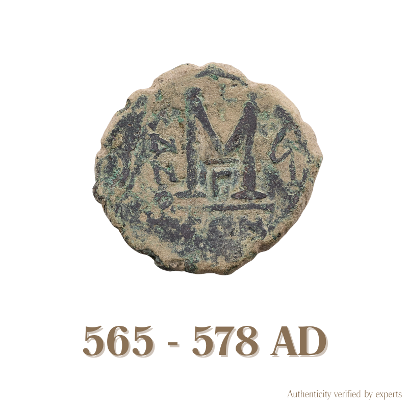 Justin II with Sophia Follis • Byzantine Empire • Bronze Coin • 565-578 AD