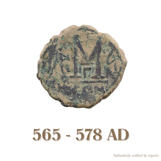 Justin II with Sophia Follis • Byzantine Empire • Bronze Coin • 565-578 AD