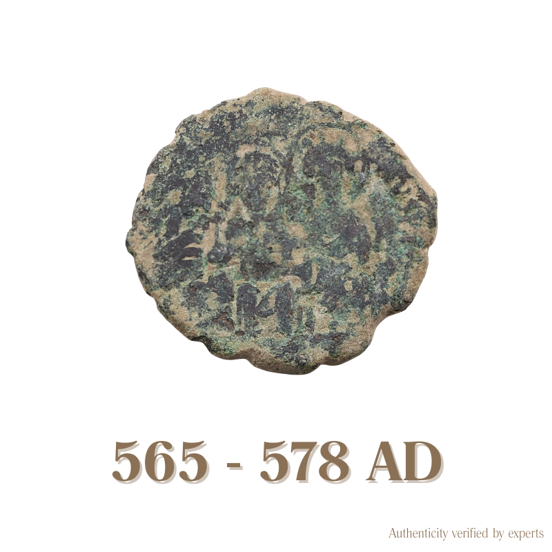 Justin II with Sophia Follis • Byzantine Empire • Bronze Coin • 565-578 AD