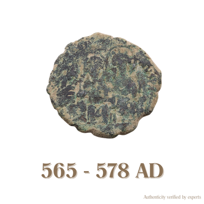 Justin II with Sophia Follis • Byzantine Empire • Bronze Coin • 565-578 AD